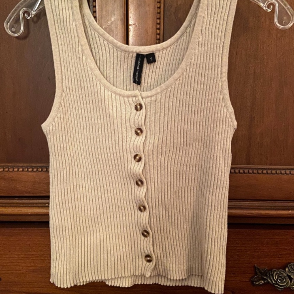 tan button down sweater tank top